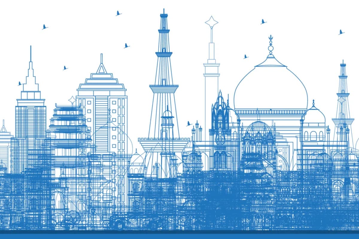 Delhi city skyline — Indian paper / sticker visa via VFS from the UK